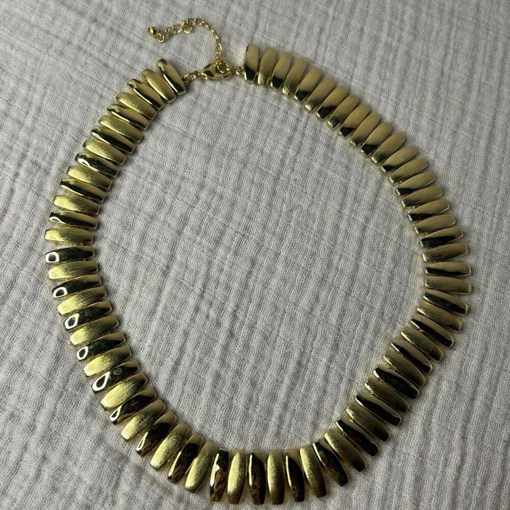Gold Tone Segmented Bar Collar Necklace Chunky Statement